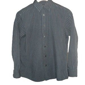 Axcess Men's Shirt Size L Dark Gray or Navy w/ Pinstripes Long Sleeves Buttoned
